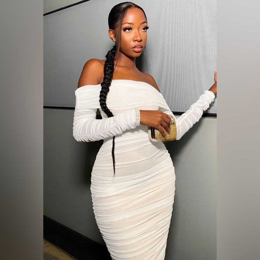 Elegant Off-Shoulder White Midi Dress